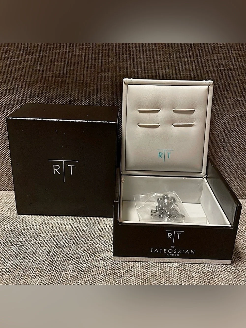 Tateossian Pearl Ball Cufflinks Silver Tone Gray Boxed Designer Luxury Modern